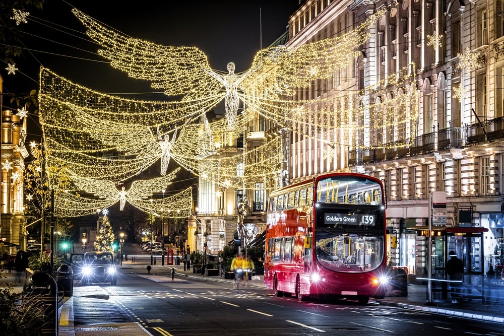 Christmas lights bus tours of London